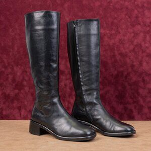 Browns Women Vintage 90s Black Leather Square Toe Zip Knee Boots sz 7US EUR37